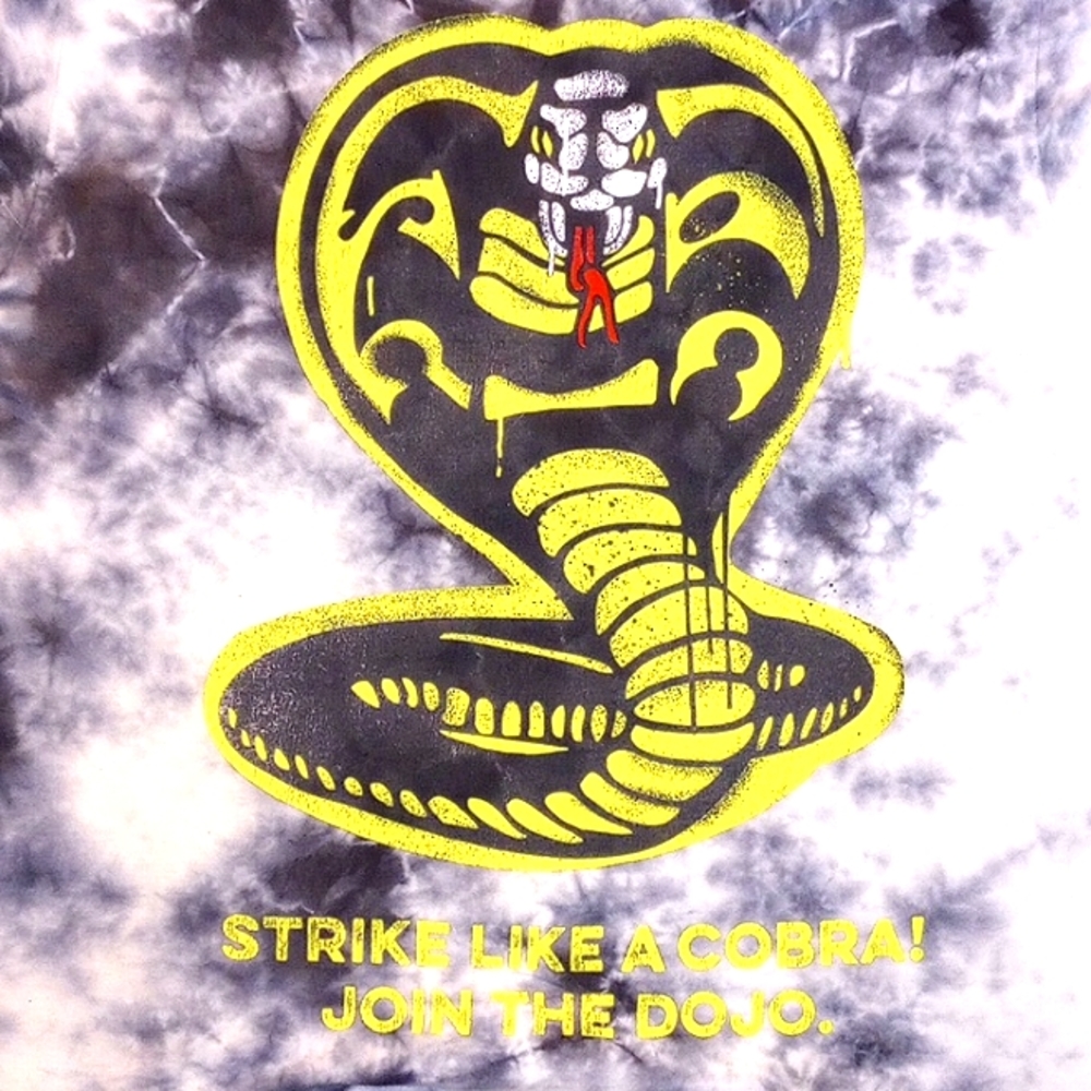 Bioworld, Cobra Kai T-shirt, medium, blue/white tie-dye.